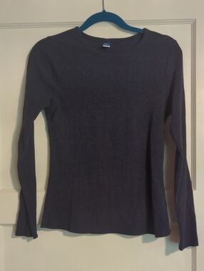 Old Navy Dark Blue Ribbed Long-Sleeve Crewneck Top